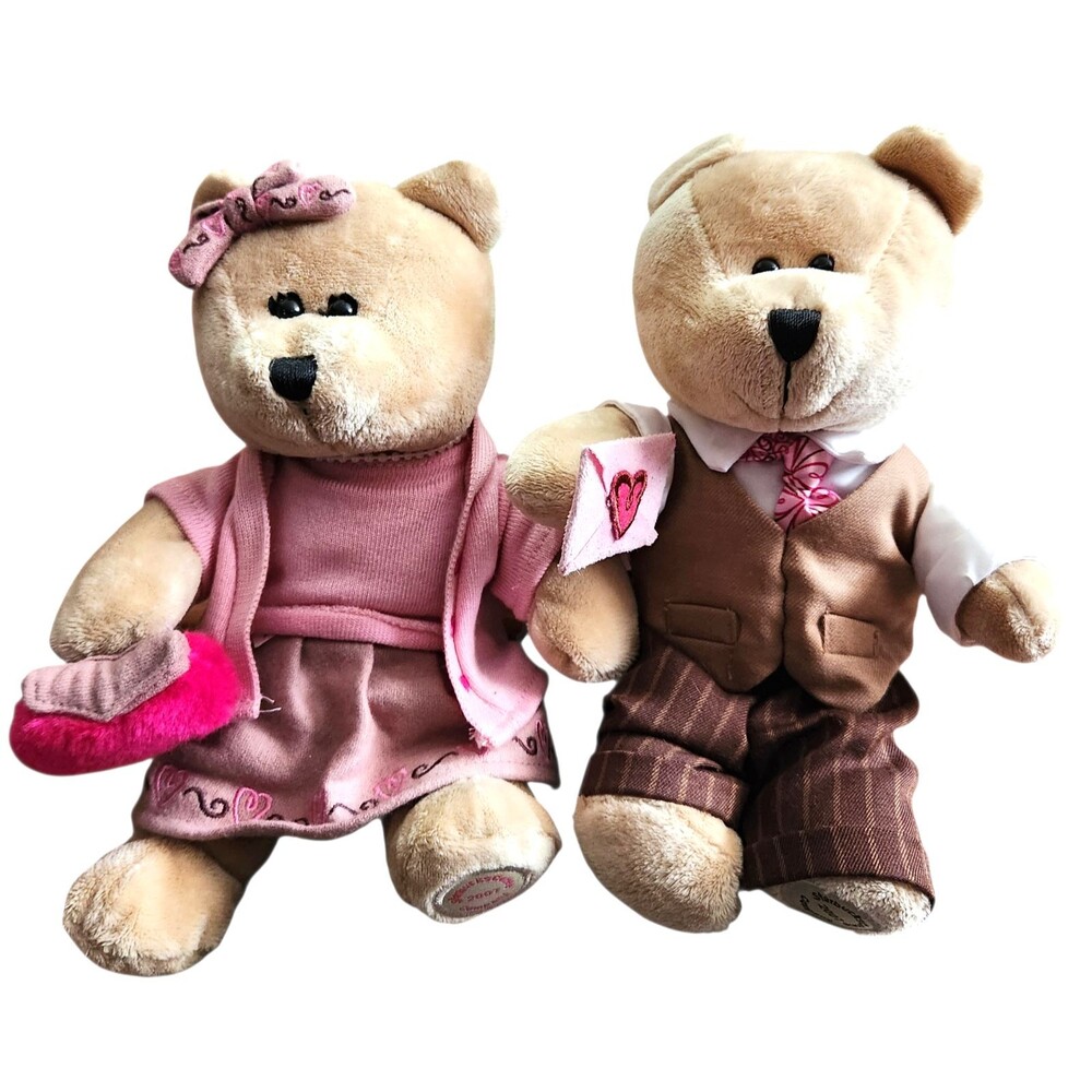 2007 Starbucks Coffee Co. (2) Bearista Bear Collection Valentines Plush 10"